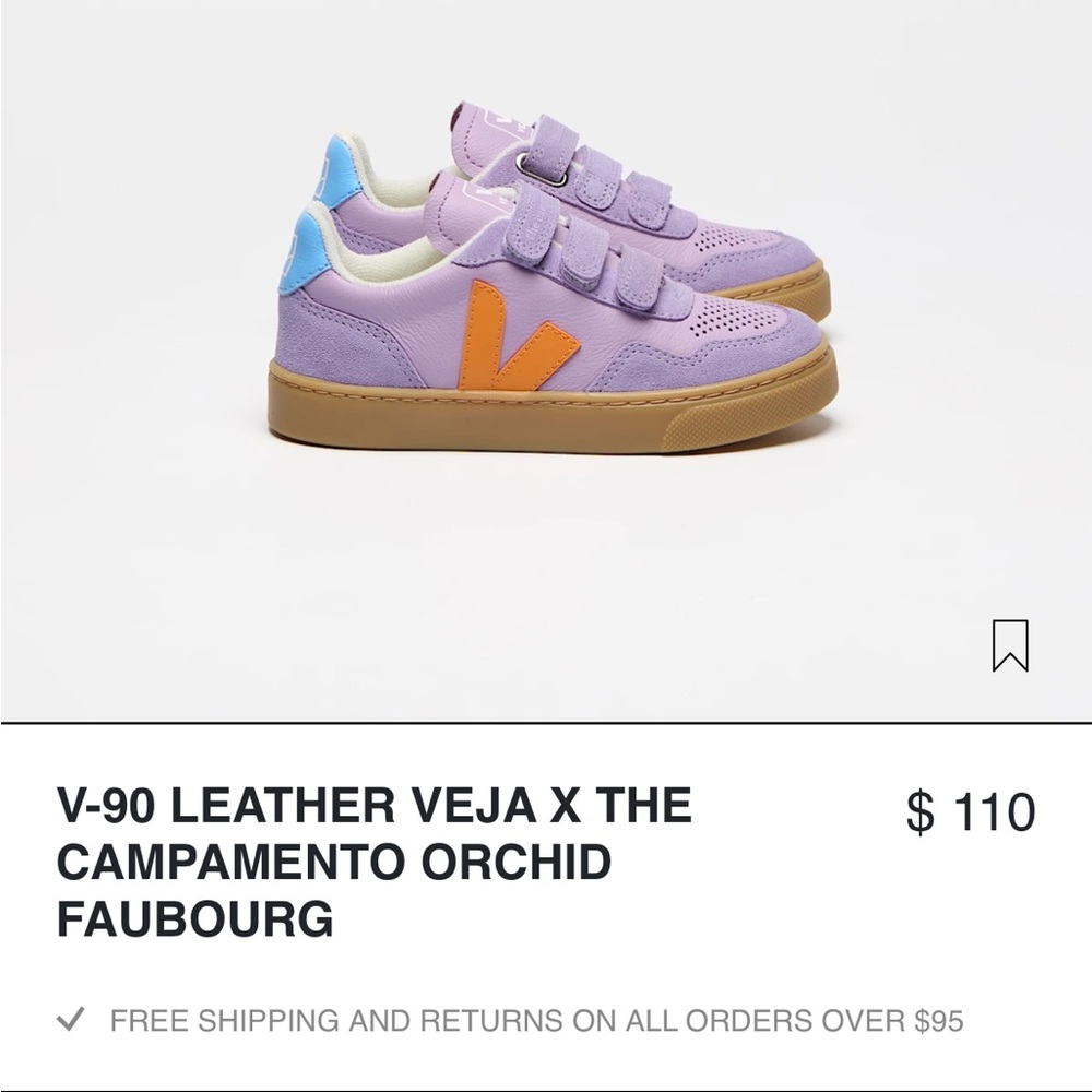 Veja V-90 Leather Sneakers in Lavender and Orange